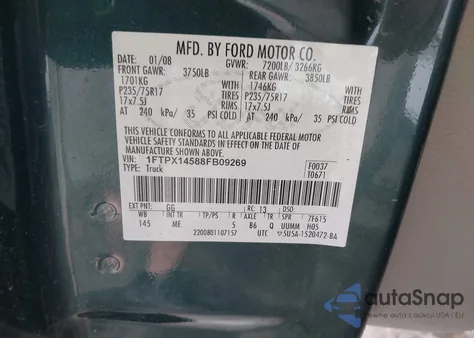 2008 Ford F-150 Fx4/Lariat/Xl/Xlt from USA, damaged, VIN 1FTPX14588FB09269